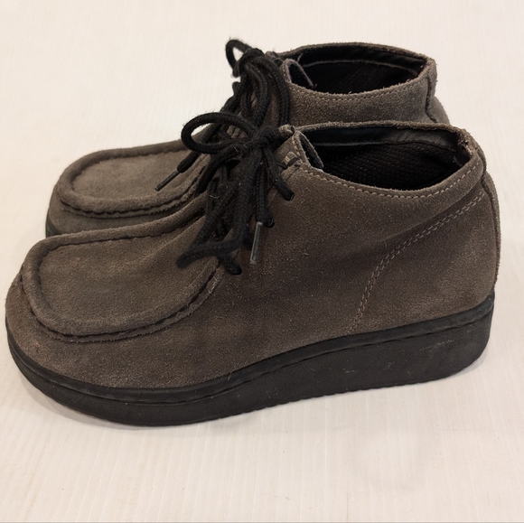 Vintage 90s Y2K CANDIES Wallabee gray suede chunky platform chukka booties - Picture 3 of 10